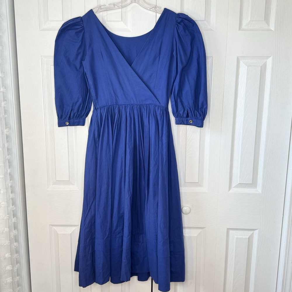 Vintage Laura Ashley Great Britain Pink Blue Sleeve Dress Prairie Cottagecore 10